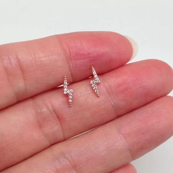 925 Sterling Silver Lightning Bolt Stud Earrings - Picture 9 of 9